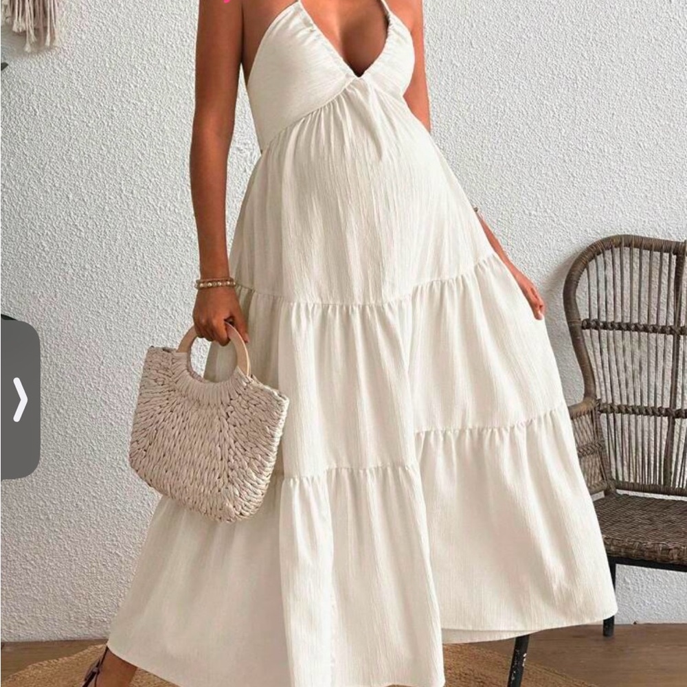 SHEIN Cream Halter Maternity Dress